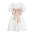 Set: Short-sleeve Dress + Floral Print Camisole Top