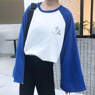 Long-sleeve Color Block Print T-shirt