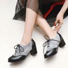 Plaid Panel Brogue Chunky Heel Lace-up Shoes