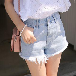 Fringed-hem Denim Shorts