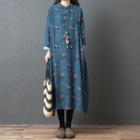 Floral Frog Button Long-sleeve Dress