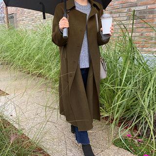 Double-breasted Wool Blend Coat Khaki - One Size