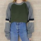Two Tone Round Neck Long Sleeve Knit Top