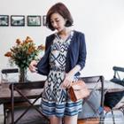 Set: Cropped Cardigan + Patterned Dress