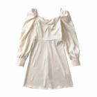 Long-sleeve Ruffle Trim Plain Mini A-line Dress