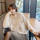 Cartoon Embroidered Sweater Oatmeal - One Size