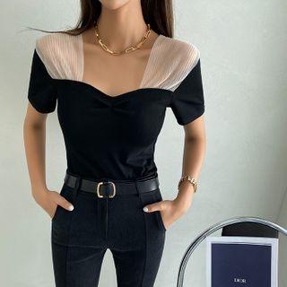 Tulle-panel Sweetheart Top