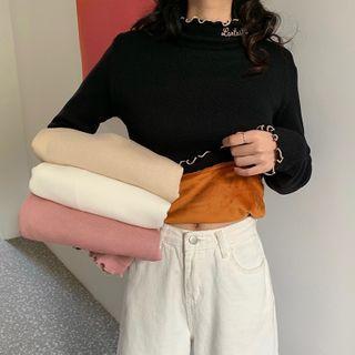 Fleece-lined Semi High-neck Long-sleeve Top