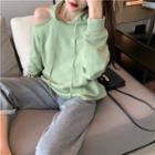 Cutout Long-sleeve Hooded Pullover / Loose-fit Pants