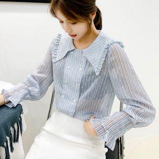 Long-sleeve Double-breasted Striped Blouse