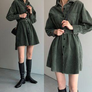 Long-sleeve Mini Corduroy A-line Dress