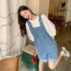 Round-neck Plain Top + Denim Jumpsuit