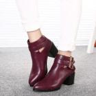 Belted Chunky Heel Short Boots