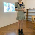 Square-neck Bow Puff-sleeve Dress