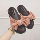 Bow-accent Faux-suede Platform Slide Sandals