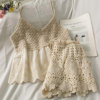 Set: Patchwork Loose Peplum Top + Jacquard Shorts