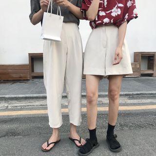 Plain Cropped Straight Cut Pants / Wide Leg Shorts