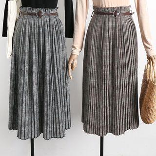 Plaid Midi Pleated Skirt