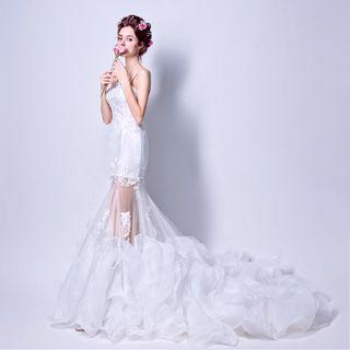 Tulle Panel Wedding Dress With Train