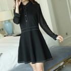 Contrast Stitching Long-sleeve A-line Dress