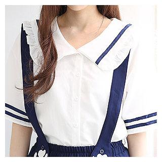 Frilled-collar Contrast-trim Blouse