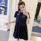 Bee Embroidered Short Sleeve Polo Shirt Dress