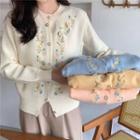 Crew Neck Floral Embroidered Cardigan