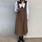 Long-sleeve Shirt / Pleated Midi A-line Overall Dress