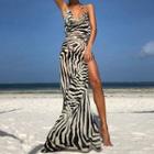 Halter Zebra Print Maxi A-line Dress