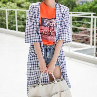 3/4-sleeve Check Robe Cardigan