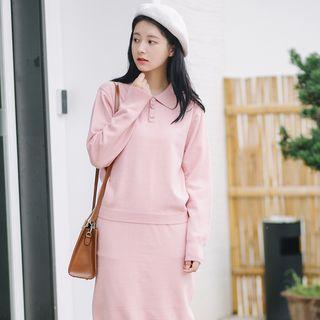 Set: Collared Sweater + Midi Skirt