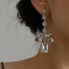 Rhinestone Bow Drop Earring / Layered Faux Pearl Necklace