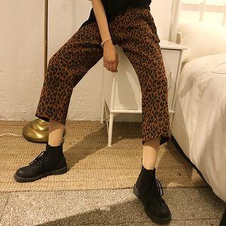 Leopard Patterned Cropped Straight-leg Pants
