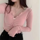 Long-sleeve Bow Detail T-shirt Pink - One Size