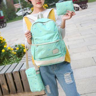Set: Bow Print Dotted Backpack + Cross Bag + Pouch