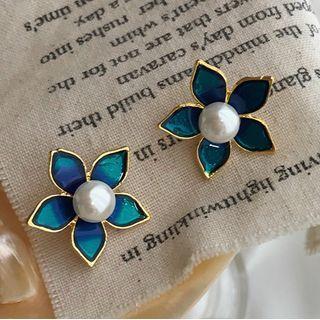 Faux Pearl Glaze Flower Earring 1 Pair - Blue - One Size