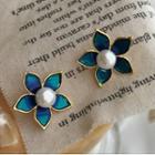 Faux Pearl Glaze Flower Earring 1 Pair - Blue - One Size