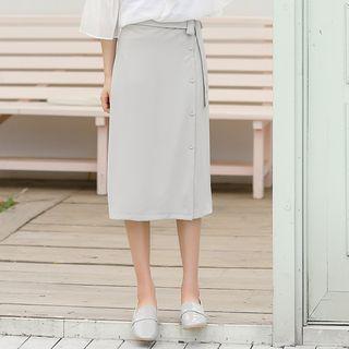 Buttoned Midi Straight Fit Skirt