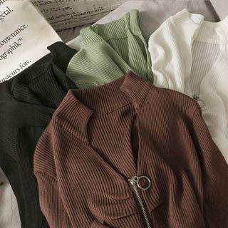 Half-zipper Ruched Crop Knit Top