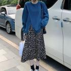 Plain Sweatshirt / Leopard Print Midi Skirt