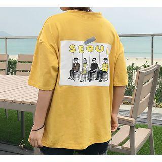 Printed Elbow Sleeve Pocketed T-shirt