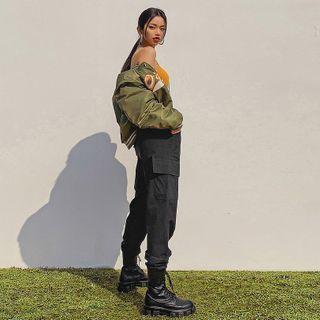 Band-waist Cargo Jogger Pants Black - One Size