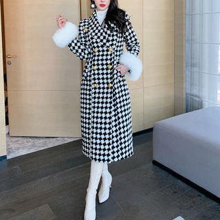 Checkerboard Double-breasted Midi Coat