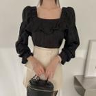 Square-neck Frill-trim Crinkled Blouse