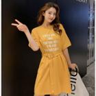 Elbow-sleeve Letter A-line Mini T-shirt Dress