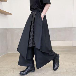 Asymmetrical Striped Panel Wide Leg Pants