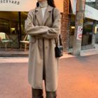 Lapel Woolen Trench Coat Coffee - One Size