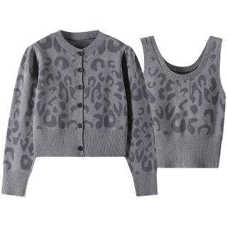 Set: Leopard Cardigan + Tank Top Gray - One Size