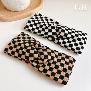 Checkered Knit Knot Headband