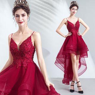Spaghetti Strap Embellished High-low Prom Dress